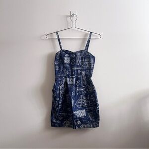 FREMONT NAUTICAL PRINT SWEETHEART NECKLINE MINI DRESS (NAVY BLUE)